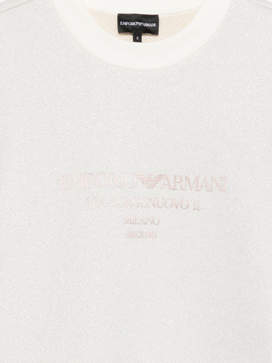 Emporio Armani Lurex Sweatshirt For Women Luxurious White Cotton Blend With Subtle Metallic Shine