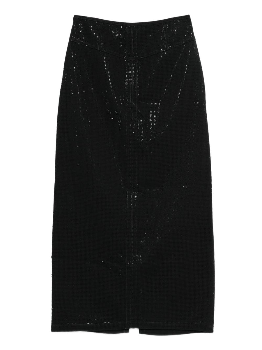 Emporio Armani Studded Sequin Midi Skirt For Women Black Front Slit Luxury Lyocell Cotton Chic