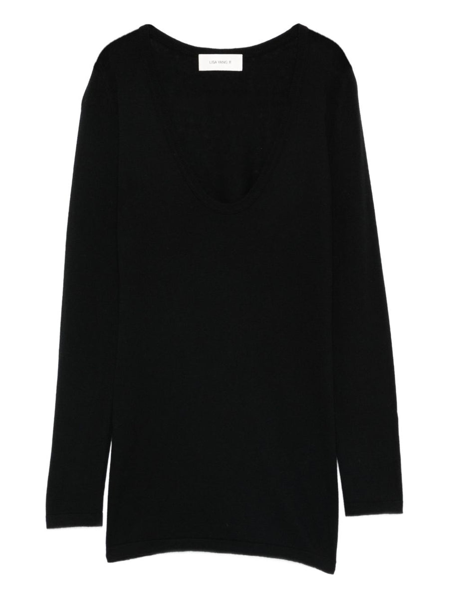 Lisa Yang Amalea Cotton Cashmere Sweater For Women, Breathable Luxury Knit, Classic Black