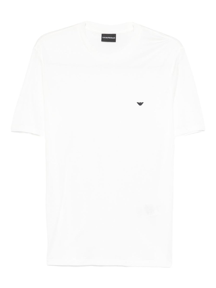 Emporio Armani White Lyocell Cotton Blend T Shirt For Men Soft Draped Base Layer With Logo