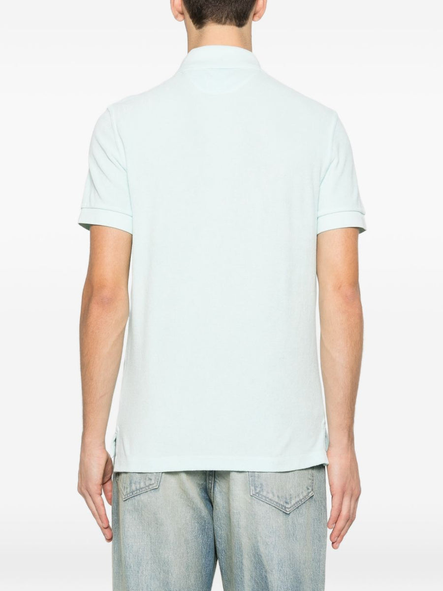 Tom Ford Luxury Cotton Polo Shirt For Men Light Blue Premium Materials And Mother Of Pearl Knit Details