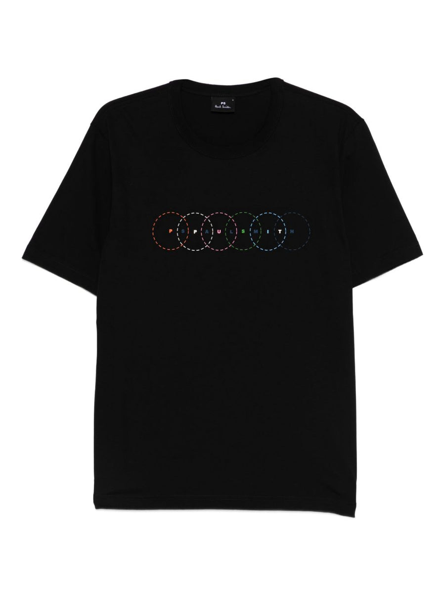 PS By Paul Smith Circles Organic Cotton T Shirt For Men Black Crew Neck Graphic Premium Tee Comfort