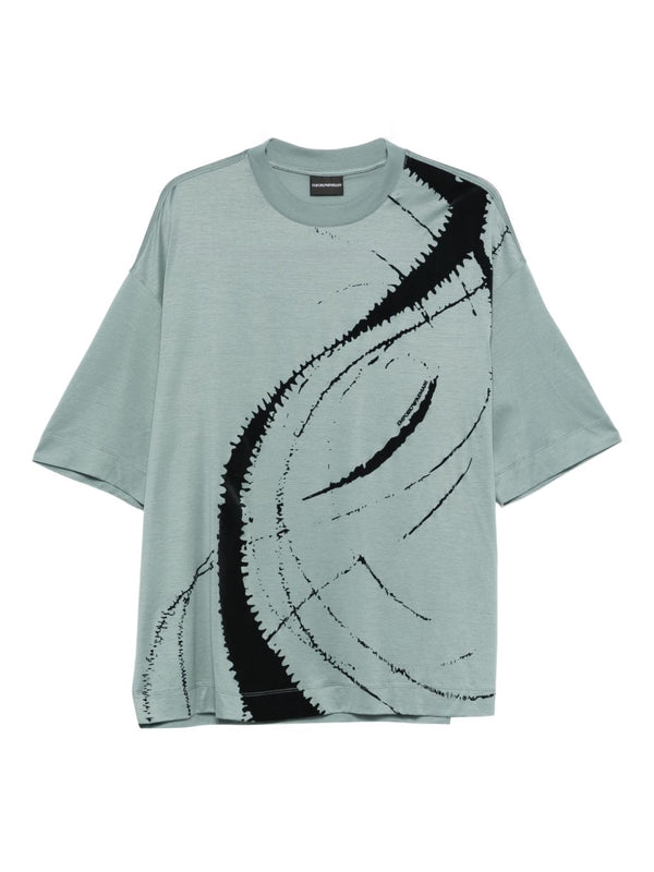 Emporio Armani Mens Cotton Lyocell T Shirt With Light Blue Graphic Print Premium Breathable Luxury Top