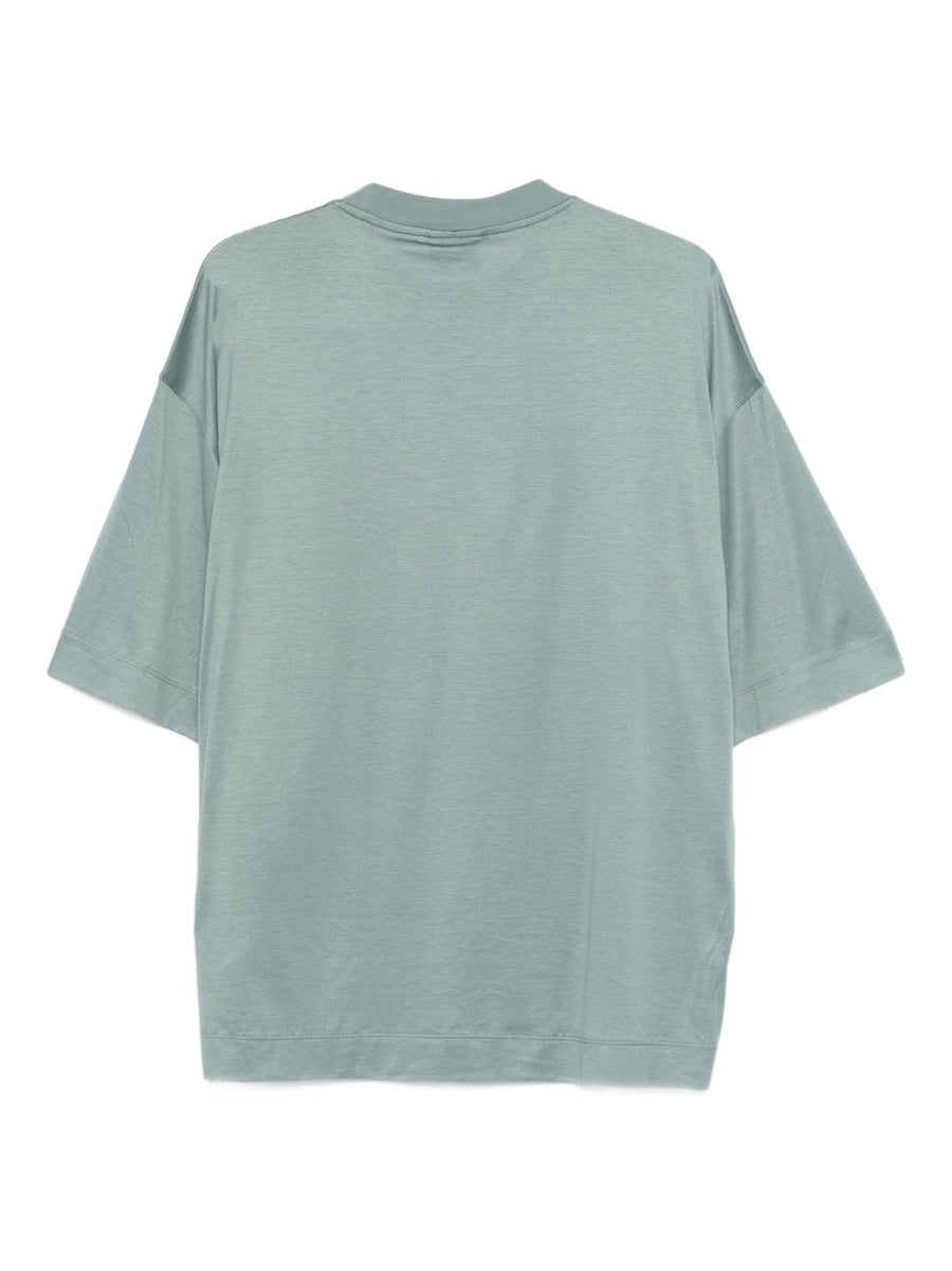 Emporio Armani Mens Cotton Lyocell T Shirt With Light Blue Graphic Print Premium Breathable Luxury Top