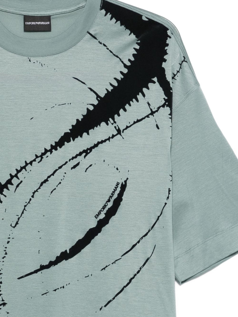 Emporio Armani Mens Cotton Lyocell T Shirt With Light Blue Graphic Print Premium Breathable Luxury Top