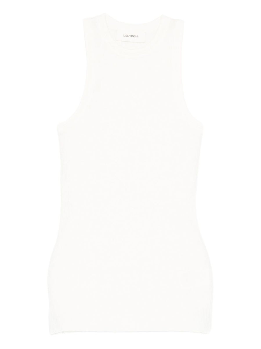 Amya Cotton Cashmere Top by Lisa Yang White Sleeveless Round Neck Luxuriously Soft for Women