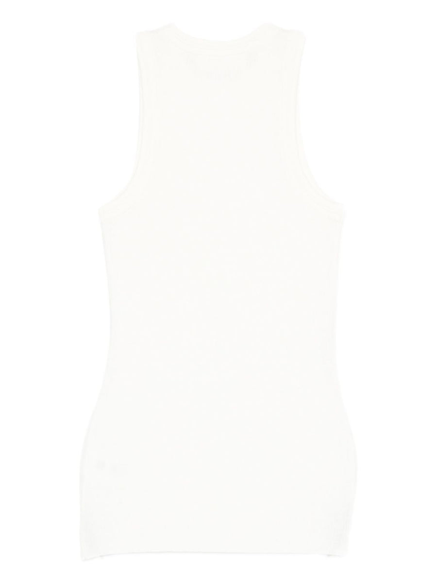 Amya Cotton Cashmere Top by Lisa Yang White Sleeveless Round Neck Luxuriously Soft for Women