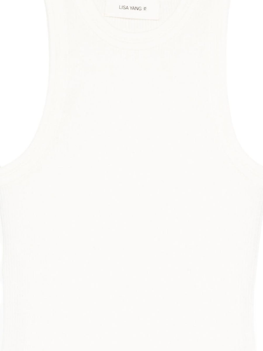 Amya Cotton Cashmere Top by Lisa Yang White Sleeveless Round Neck Luxuriously Soft for Women