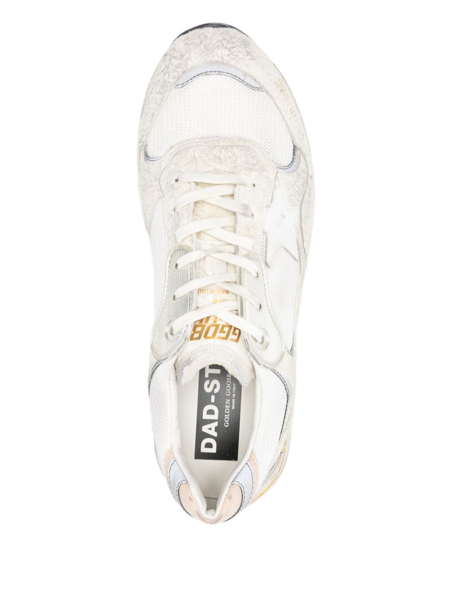 Golden Goose Running Dad Sneakers Premium Calf Leather Upper White Panelled Silhouette Silver Detailing For Men