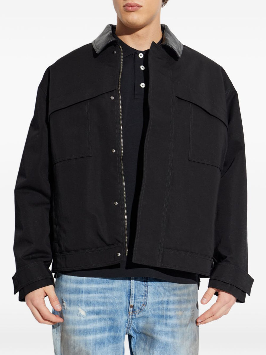 Golden Goose Padded Jacket For Men Black Premium Calf Leather Cotton City Style With Front Pockets