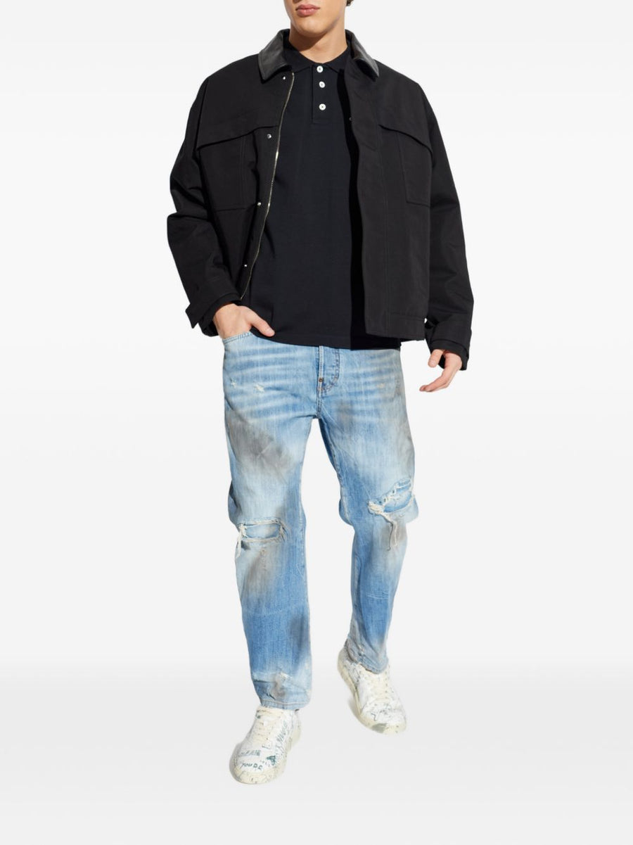 Golden Goose Padded Jacket For Men Black Premium Calf Leather Cotton City Style With Front Pockets