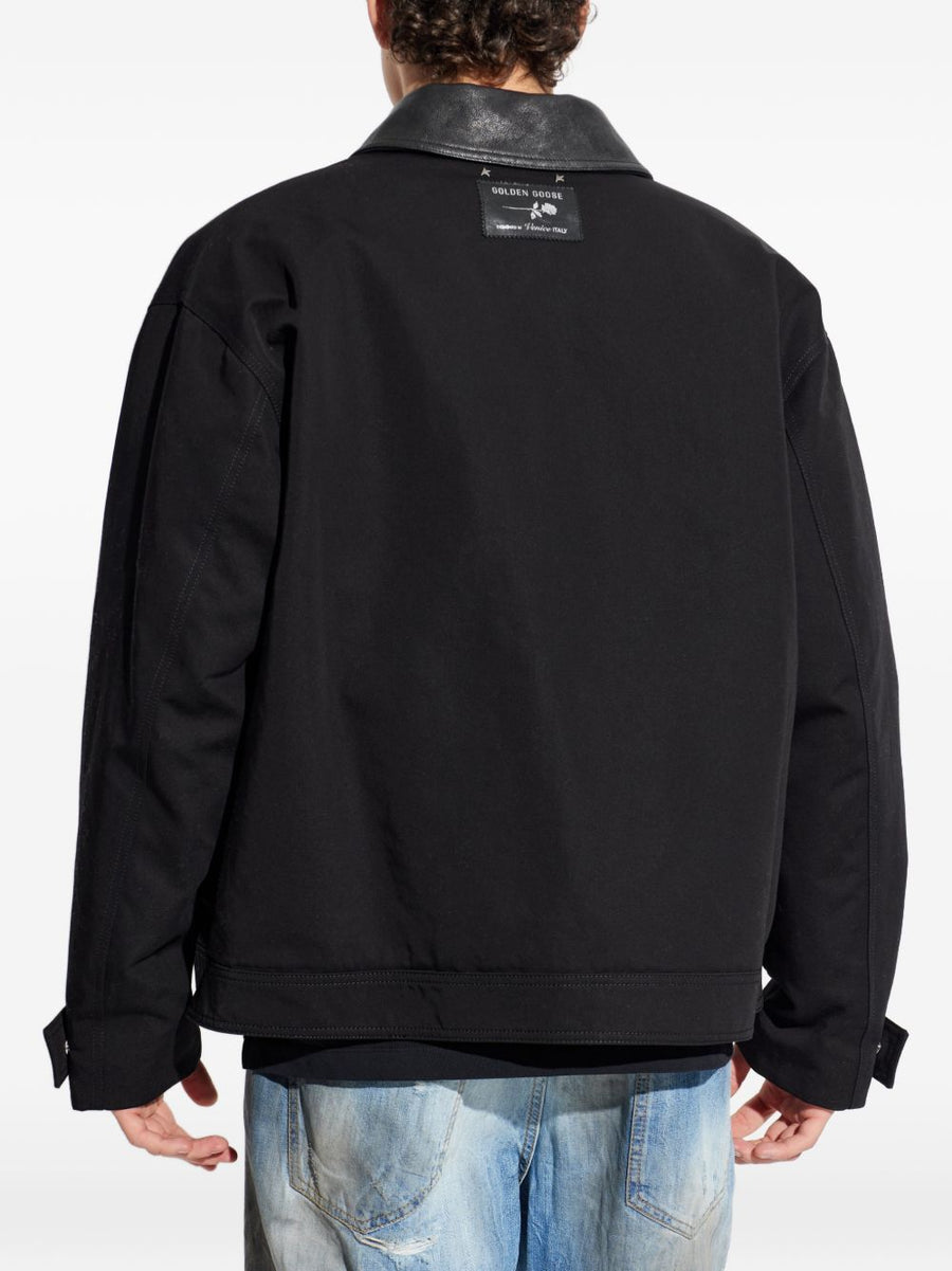 Golden Goose Padded Jacket For Men Black Premium Calf Leather Cotton City Style With Front Pockets