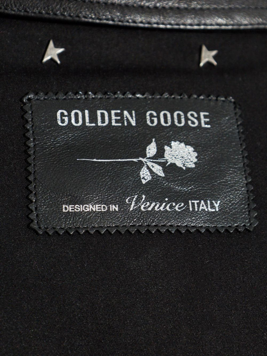 Golden Goose Padded Jacket For Men Black Premium Calf Leather Cotton City Style With Front Pockets