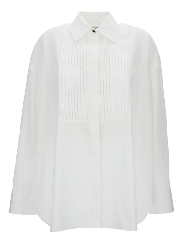 Golden Goose 100 Percent Cotton Shirt For Women Luxurious Pleated Detailing Jewel Buttons Concealed Placket