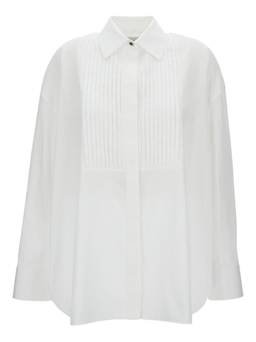 Golden Goose 100 Percent Cotton Shirt For Women Luxurious Pleated Detailing Jewel Buttons Concealed Placket