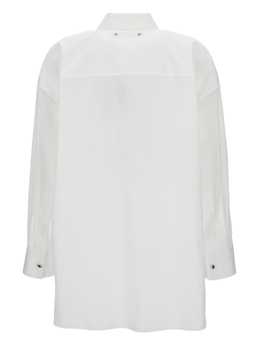 Golden Goose 100 Percent Cotton Shirt For Women Luxurious Pleated Detailing Jewel Buttons Concealed Placket