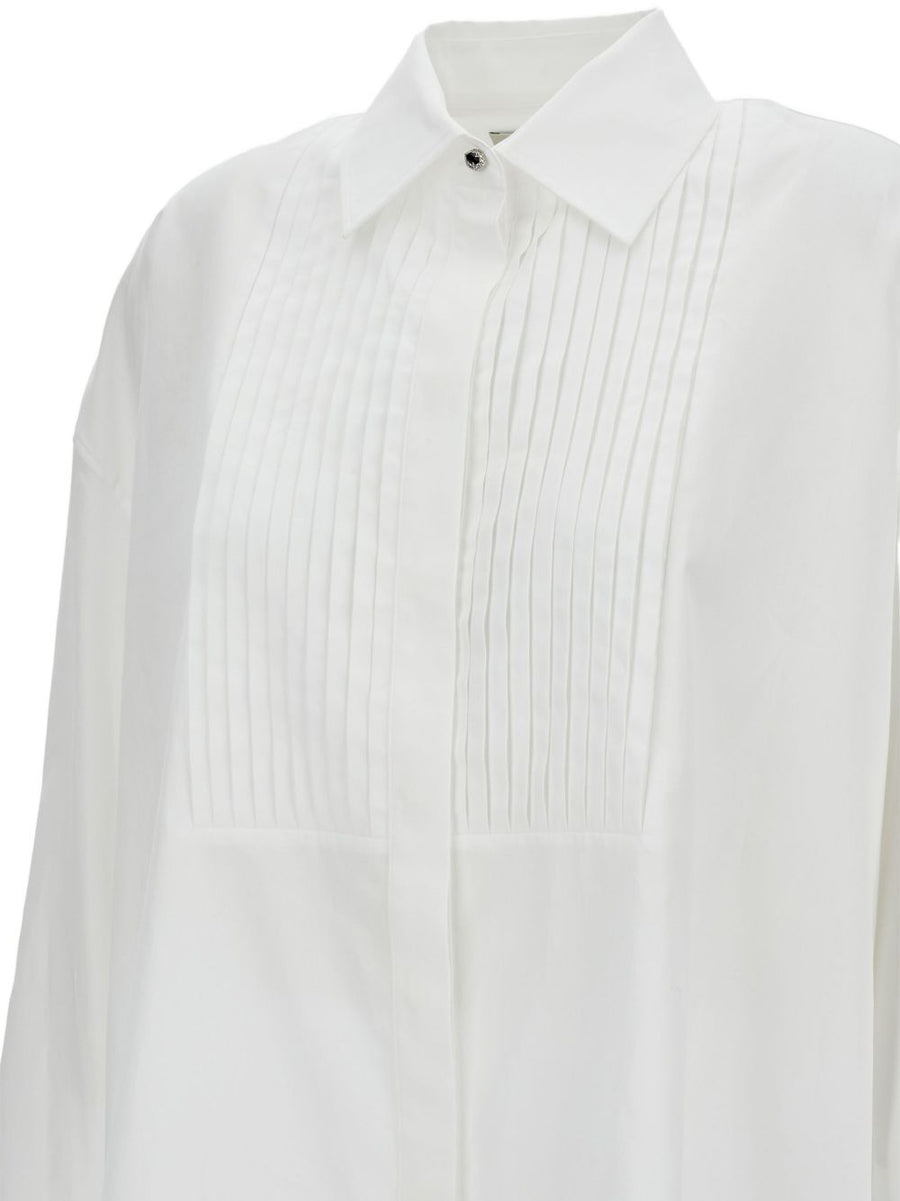 Golden Goose 100 Percent Cotton Shirt For Women Luxurious Pleated Detailing Jewel Buttons Concealed Placket