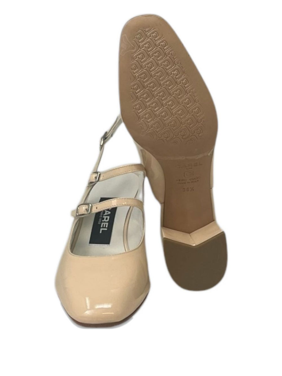 Carel Paris Banana Slingback Pumps Beige Patent Leather Buckle Strap For Women Timeless Elegant Everyday Wear