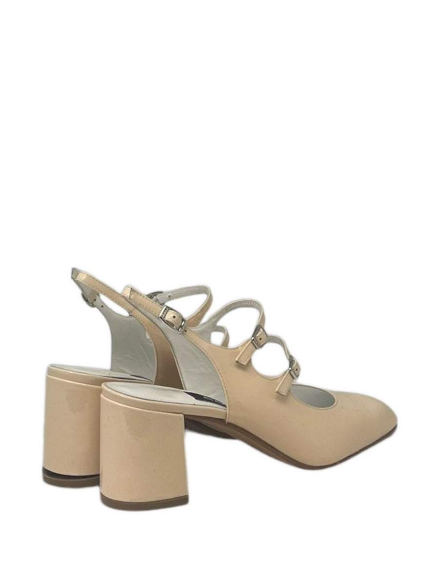 Carel Paris Banana Slingback Pumps Beige Patent Leather Buckle Strap For Women Timeless Elegant Everyday Wear