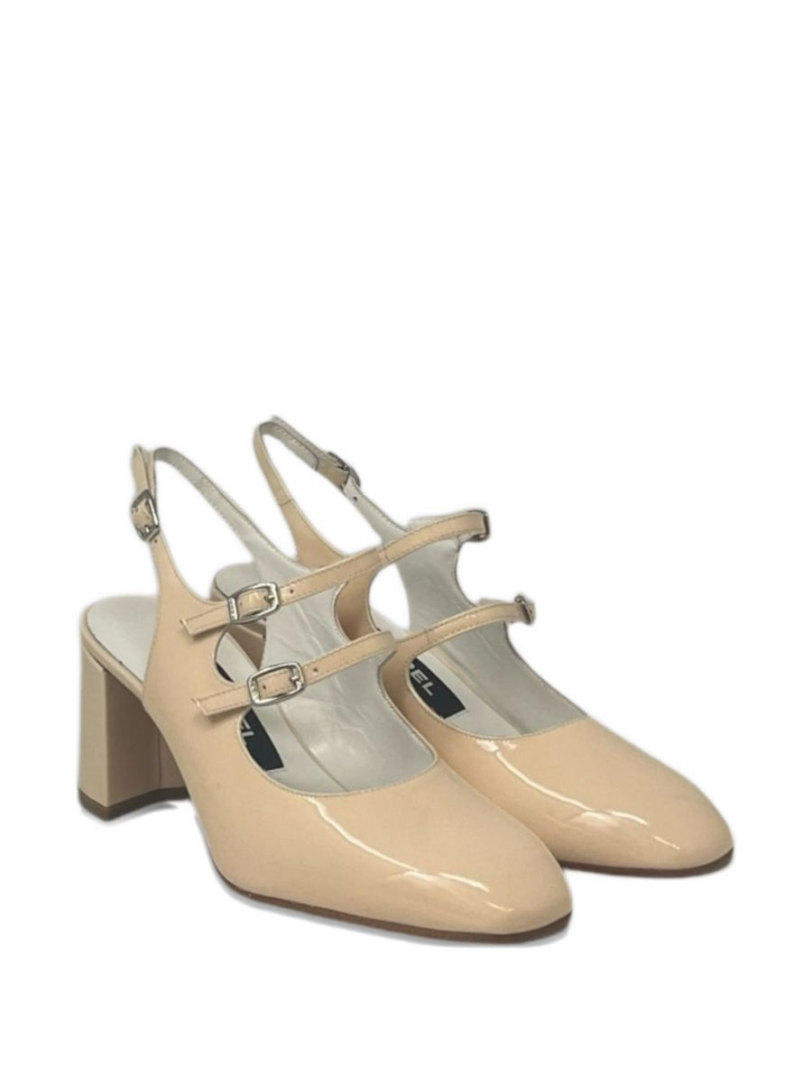 Carel Paris Banana Slingback Pumps Beige Patent Leather Buckle Strap For Women Timeless Elegant Everyday Wear
