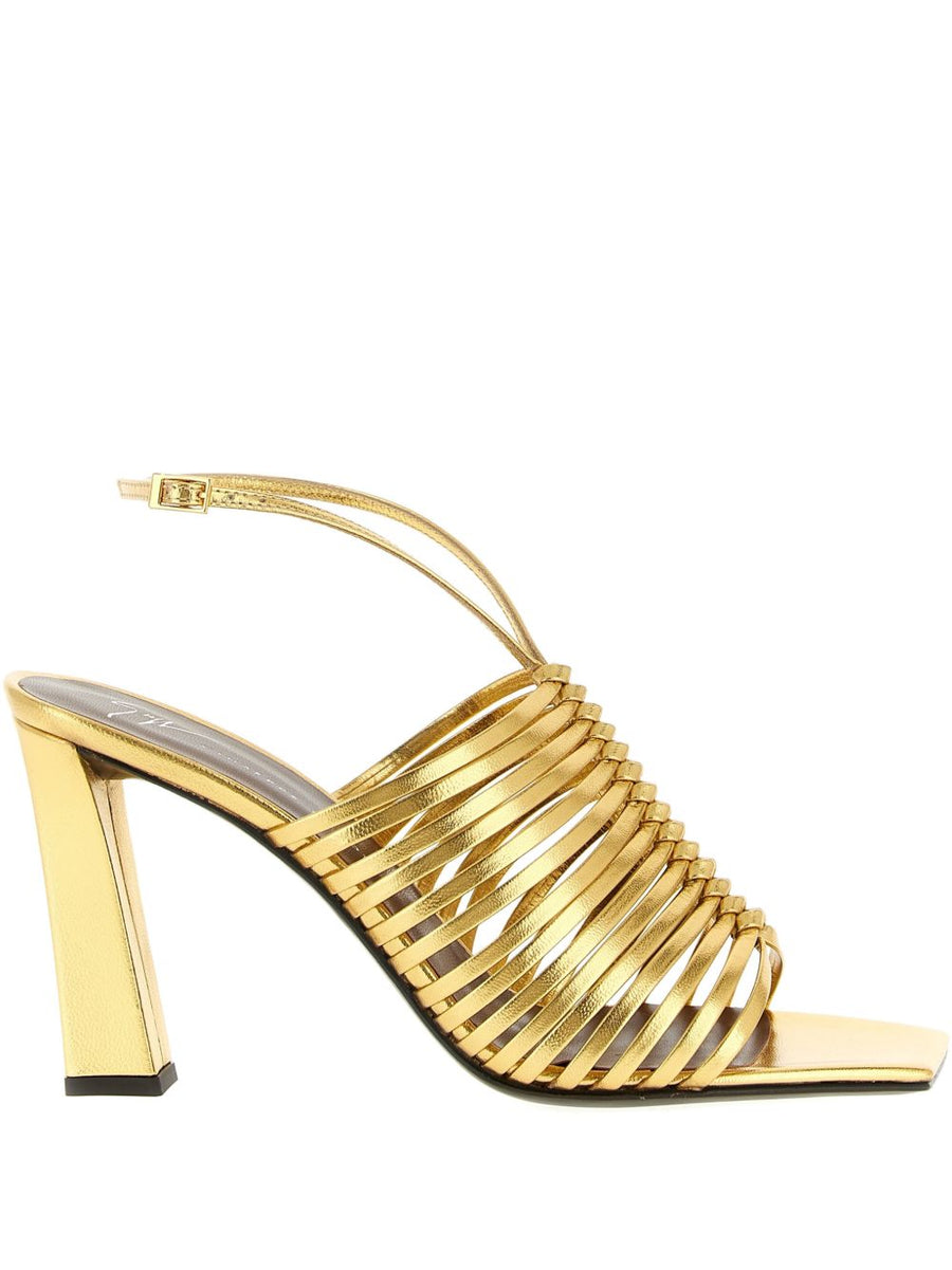 Giuseppe Zanotti Savoia Sandal For Women Gold Metallic Leather 9cm Heel Buckle Luxury Craftsmanship