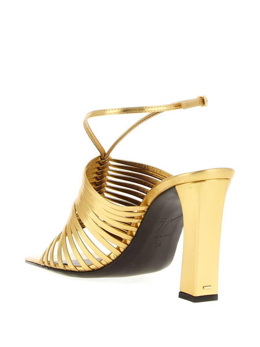 Giuseppe Zanotti Savoia Sandal For Women Gold Metallic Leather 9cm Heel Buckle Luxury Craftsmanship