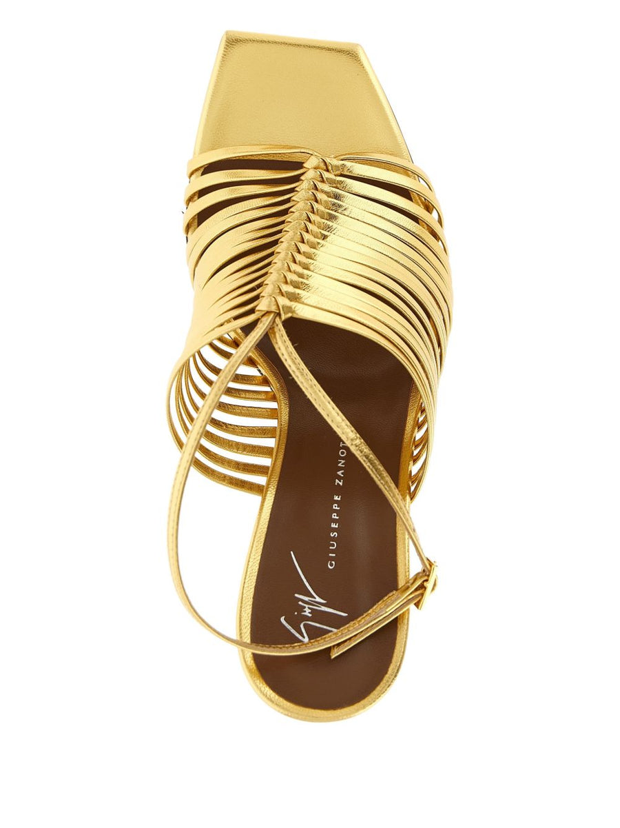 Giuseppe Zanotti Savoia Sandal For Women Gold Metallic Leather 9cm Heel Buckle Luxury Craftsmanship