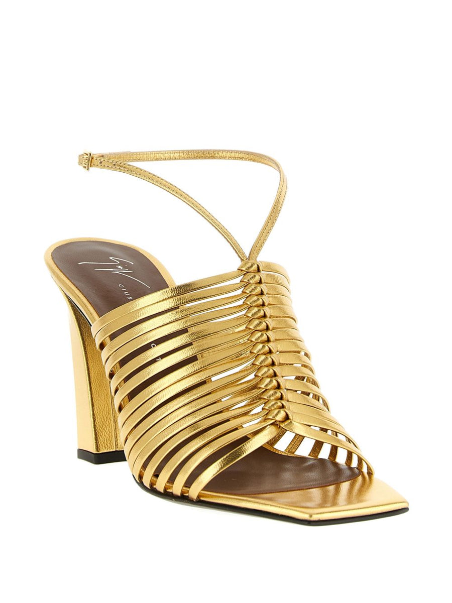 Giuseppe Zanotti Savoia Sandal For Women Gold Metallic Leather 9cm Heel Buckle Luxury Craftsmanship