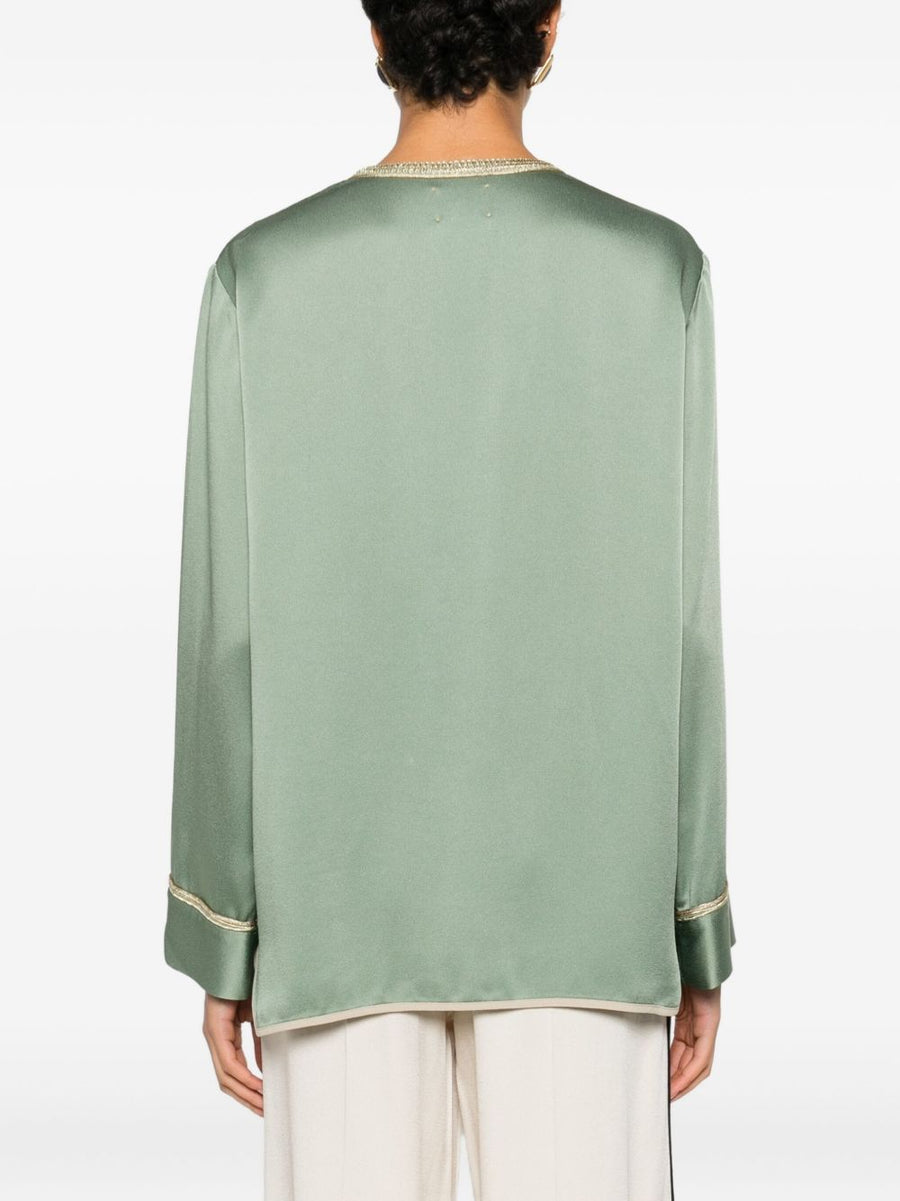 Forte Forte Kimono Jacket For Women Lightweight Layering Piece With Green Trim Luxurious Spring Summer Essential