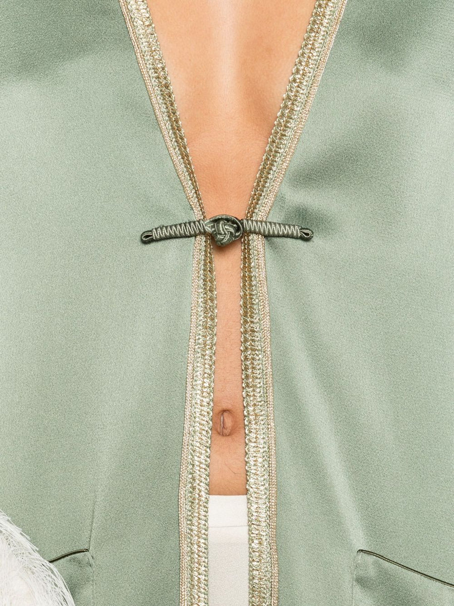 Forte Forte Kimono Jacket For Women Lightweight Layering Piece With Green Trim Luxurious Spring Summer Essential
