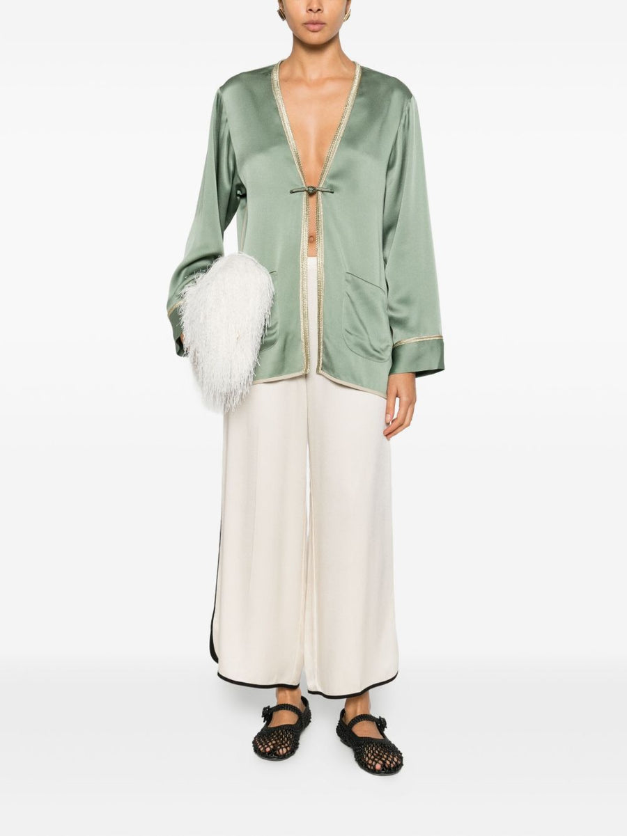 Forte Forte Kimono Jacket For Women Lightweight Layering Piece With Green Trim Luxurious Spring Summer Essential