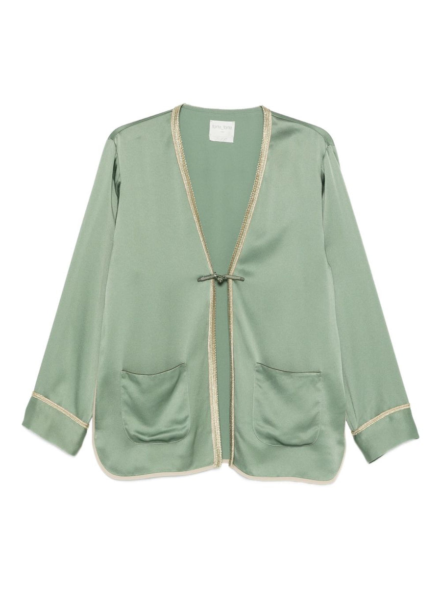 Forte Forte Kimono Jacket For Women Lightweight Layering Piece With Green Trim Luxurious Spring Summer Essential