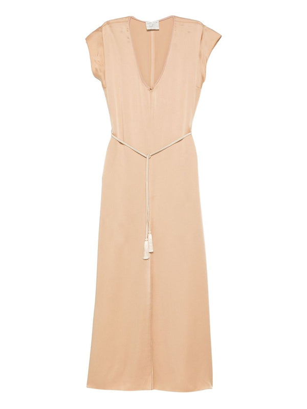 Forte Forte V-neck tie tassel detail short sleeves Midi dress