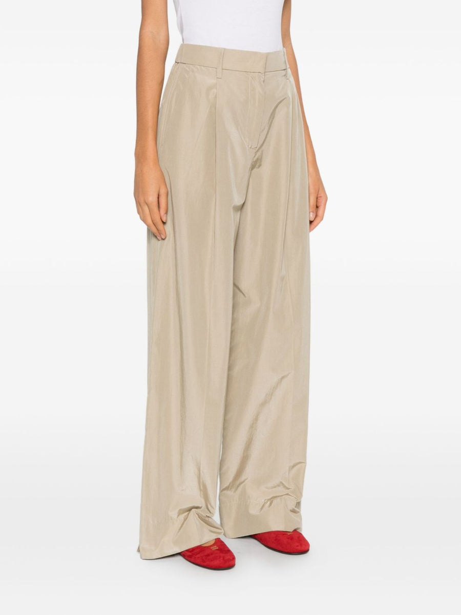 Forte Forte Cotton Blend Trousers For Women Beige Wide Leg Desk To Dinner Ready Effortless