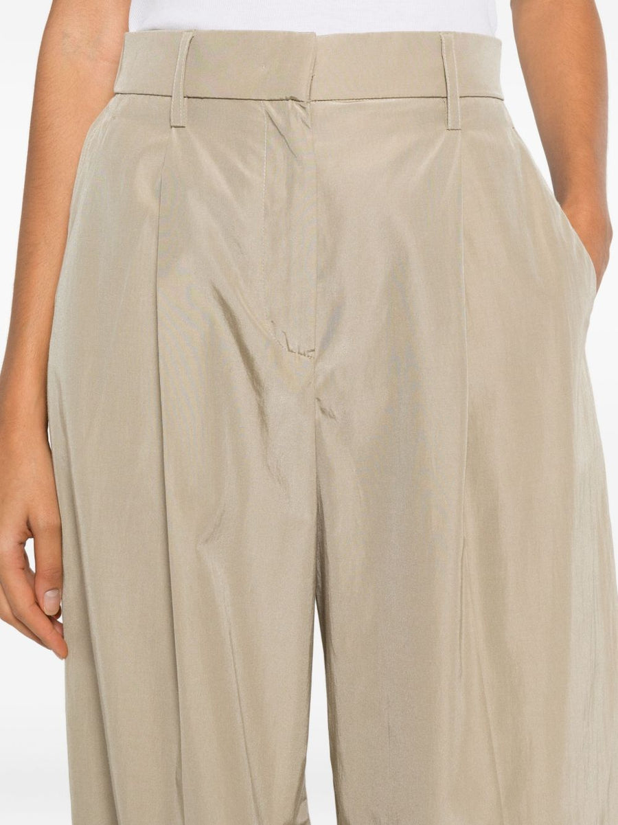 Forte Forte Cotton Blend Trousers For Women Beige Wide Leg Desk To Dinner Ready Effortless