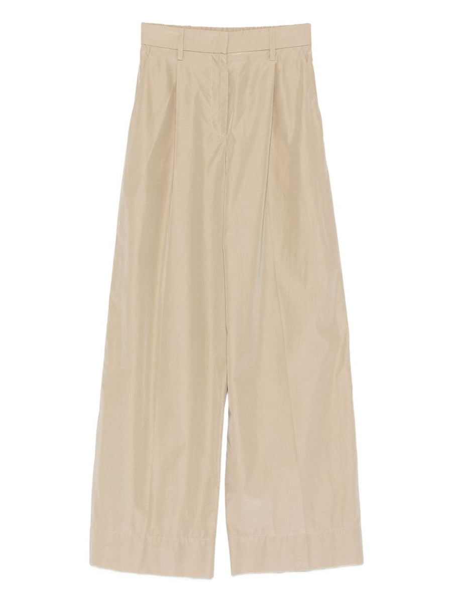 Forte Forte Cotton Blend Trousers For Women Beige Wide Leg Desk To Dinner Ready Effortless