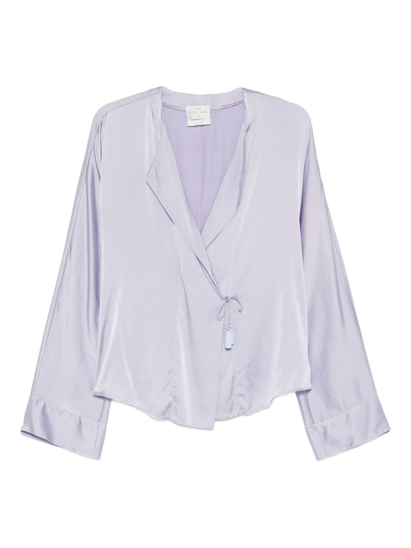Forte Forte Silk Satin Shirt Lilac With Tie Detail V Neck For Women Luxurious Modern Elegance