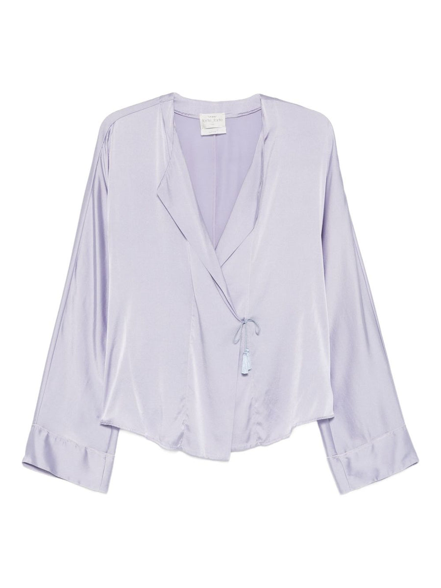 Forte Forte Silk Satin Shirt Lilac With Tie Detail V Neck For Women Luxurious Modern Elegance