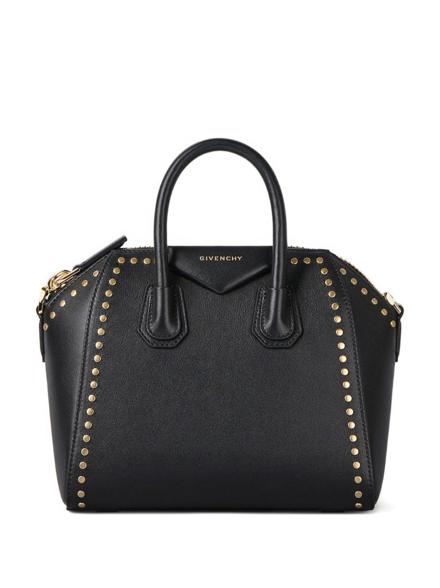 Givenchy Mini Antigona Bag Box Leather With Studs Detail Compact Sculpted Silhouette Gold Hardware For Women