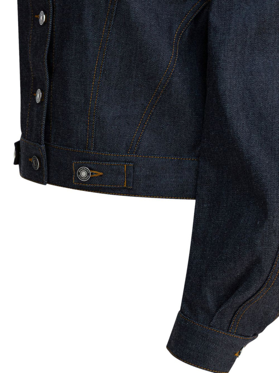 Givenchy Ink Blue Denim Cotton Jacket For Women With Balloon Sleeves And Front Pockets Premium Luxury