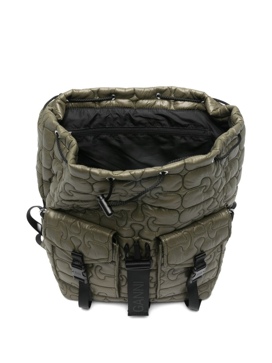 Ganni Quilted Flap Pocket Backpack For Women Eco Friendly Recycled Nylon Everyday City Carry