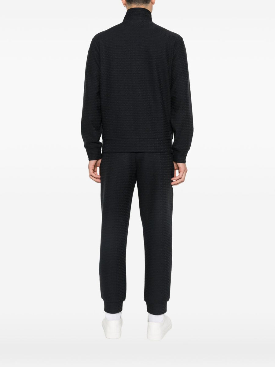 Emporio Armani Luxury Navy Cotton Blend Zip Sweatshirt For Men With Textured Finish And Welt Pockets
