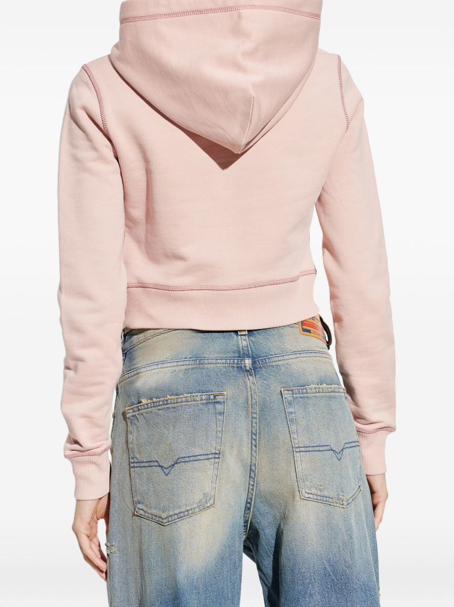 Diesel Heart Print Cotton Hoodie For Women Soft 100 Percent Cotton Drawstring Hood Powder Color SS26