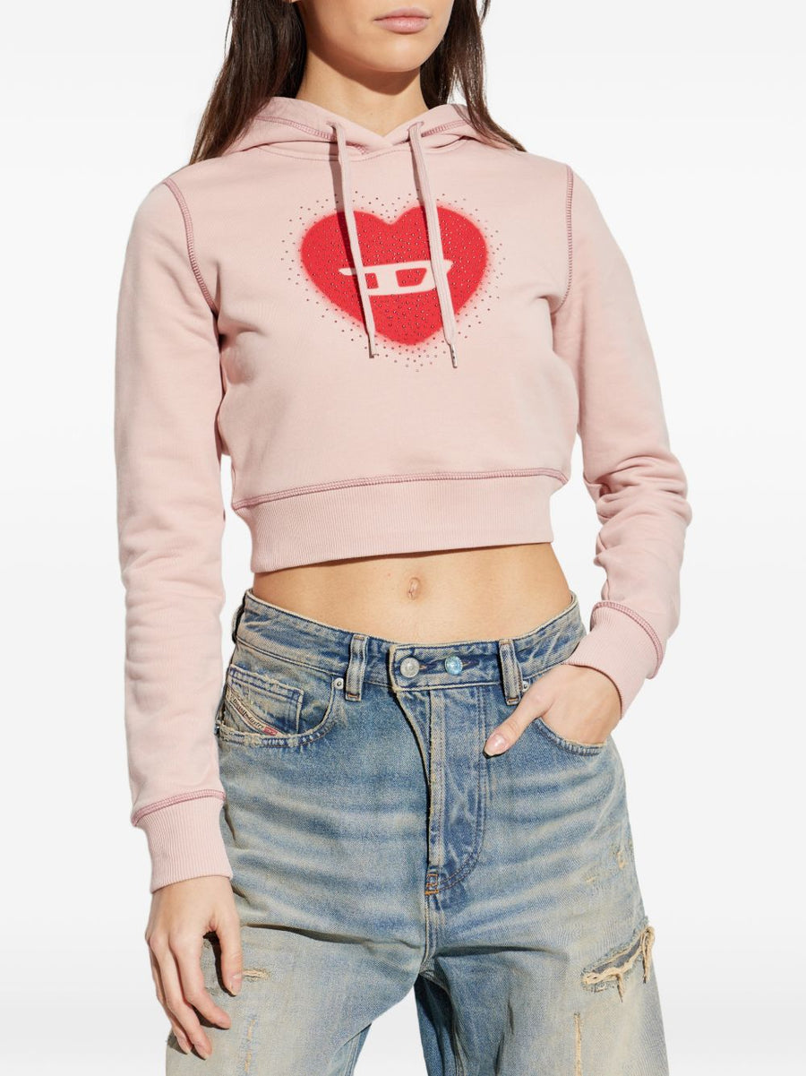 Diesel Heart Print Cotton Hoodie For Women Soft 100 Percent Cotton Drawstring Hood Powder Color SS26