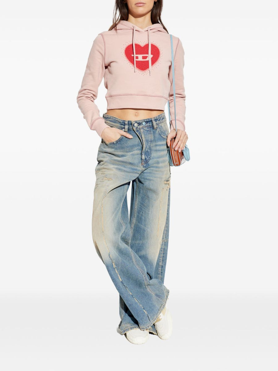 Diesel Heart Print Cotton Hoodie For Women Soft 100 Percent Cotton Drawstring Hood Powder Color SS26
