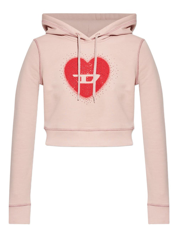 Diesel Heart Print Cotton Hoodie For Women Soft 100 Percent Cotton Drawstring Hood Powder Color SS26