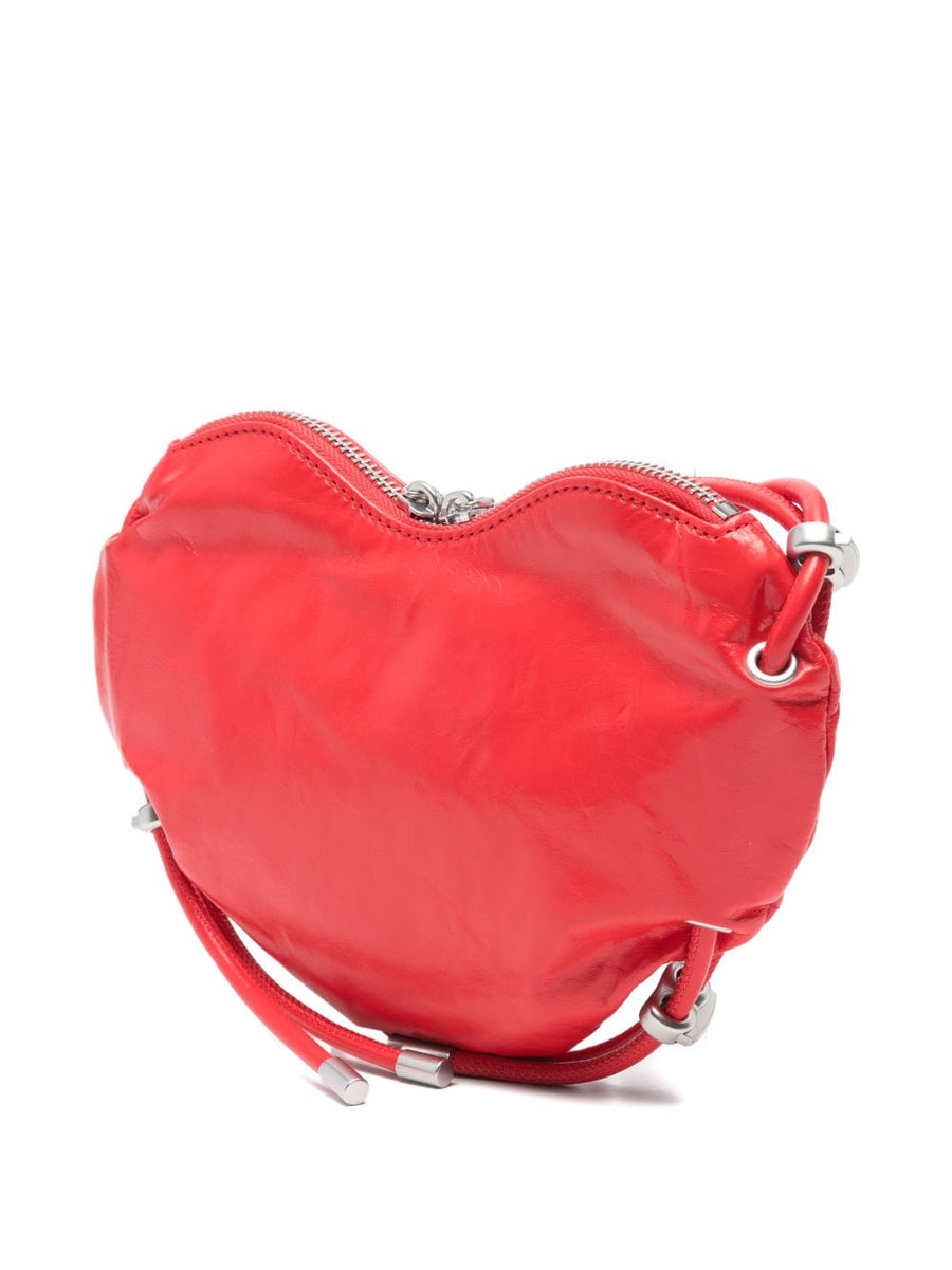Diesel Scrunch-D Heart Shoulder Bag Bold Red Calf Leather Crossbody for Women Everyday