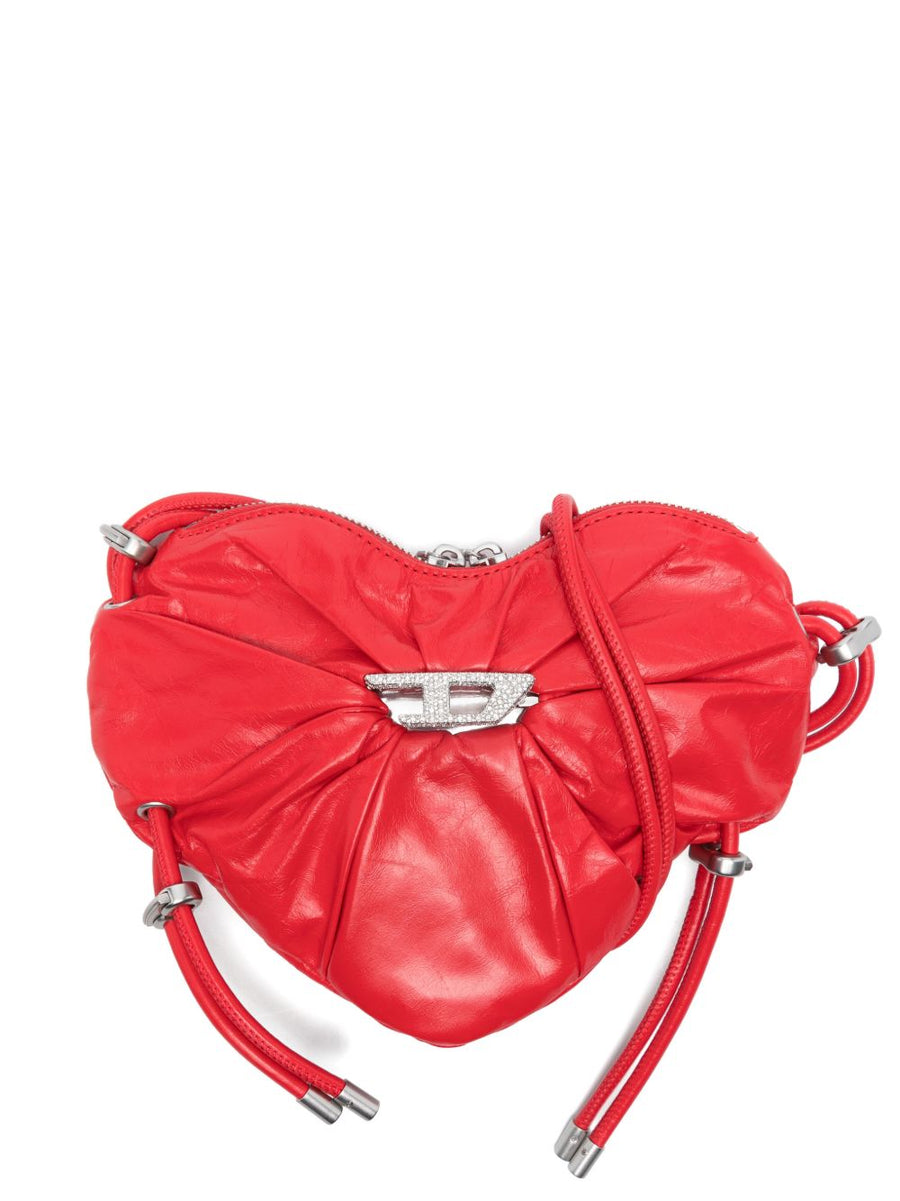 Diesel Scrunch-D Heart Shoulder Bag Bold Red Calf Leather Crossbody for Women Everyday