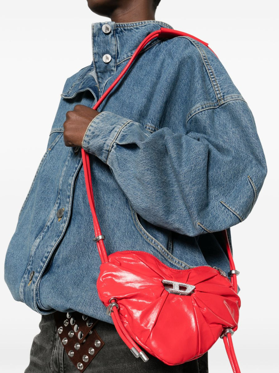 Diesel Scrunch-D Heart Shoulder Bag Bold Red Calf Leather Crossbody for Women Everyday