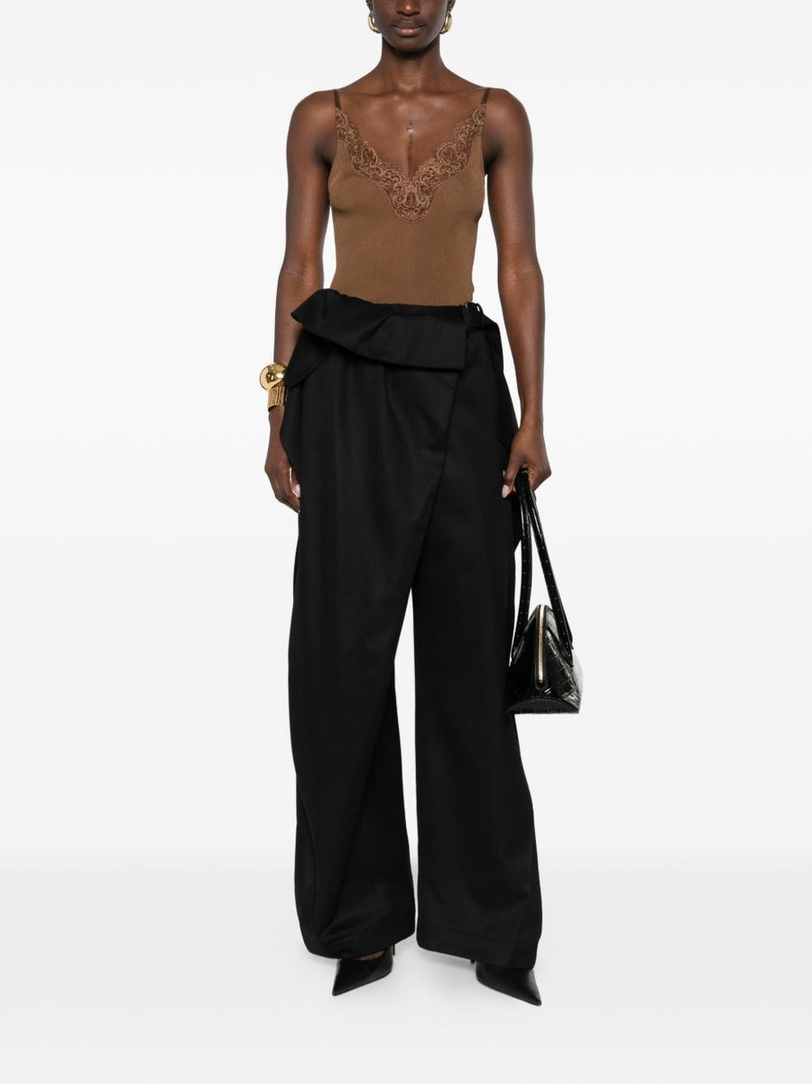 Saint Laurent Silk Top For Women With V-Neck Adjustable Spaghetti Straps Premium Lace Panel
